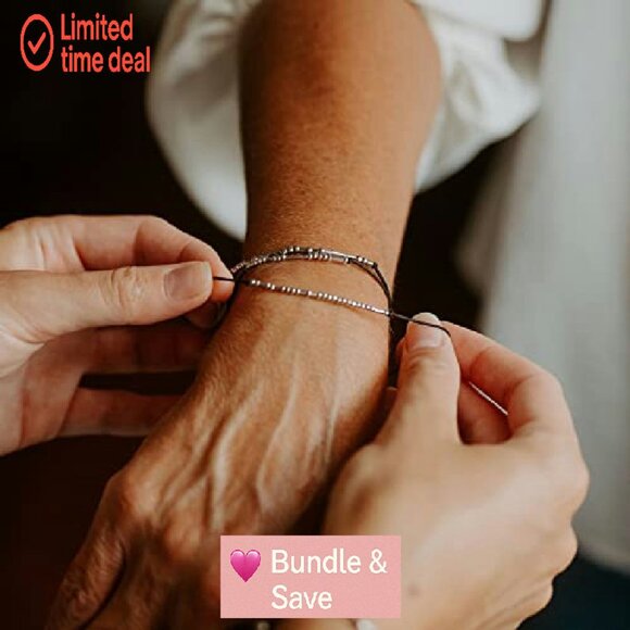 Sterling Silver Morse Code Bracelet, Adjustable Silk Cord, Inspirational Faith - Picture 4 of 7